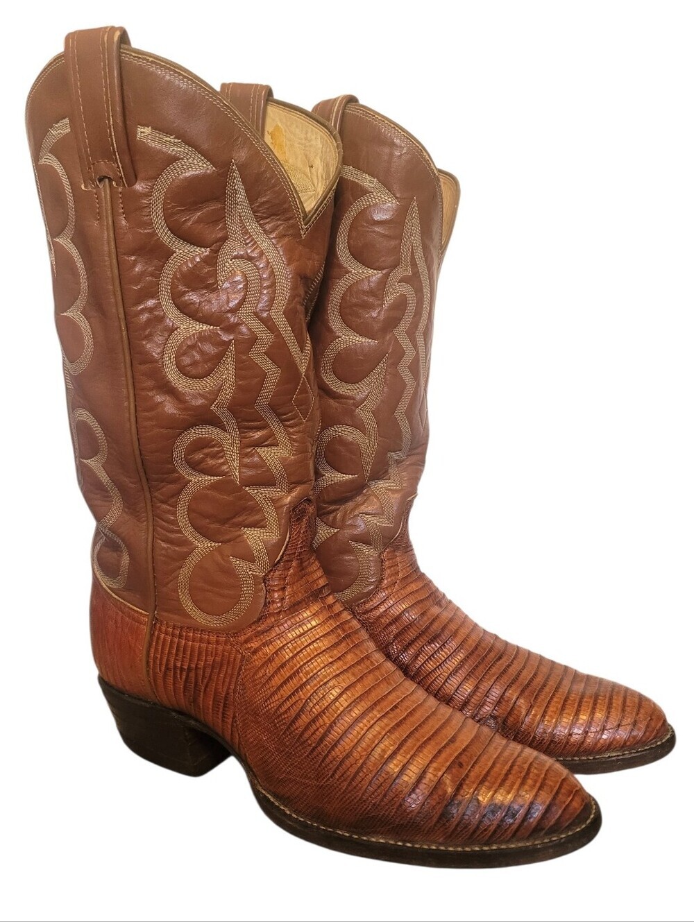 Vintage Tony Lama Exotic Leather Cowboy Western Boots Men 9 Rodeo Brown Lizard